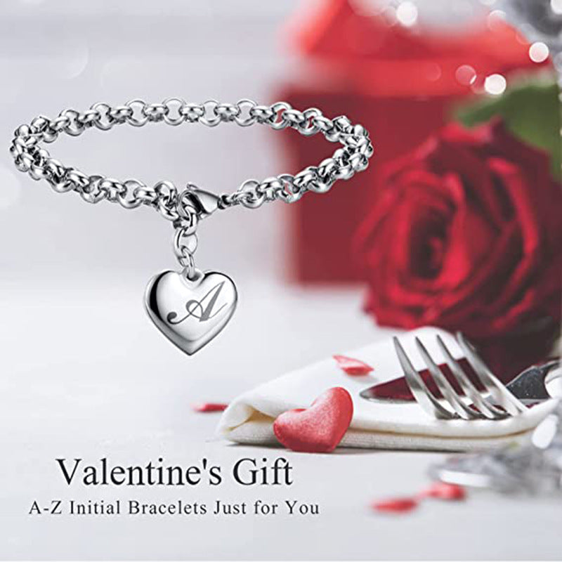 Wholesale Alphabet Pendant Stainless Steel Heart Bracelet
